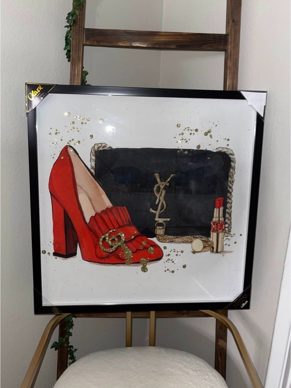 Oliver Gal Red Gucci And Black YSL Glitter Embellishment Wall Art 24" X 24"